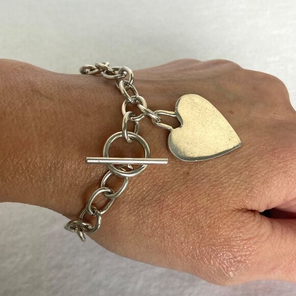 Sterling Silver 925 Cable Chain Blank Engraveable Heart Charm Bracelet 7.25" - Picture 12 of 16